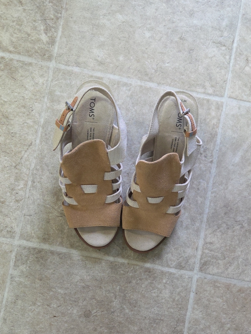 TOMS Beige Suede Strappy Blockheel Slingback Sandals